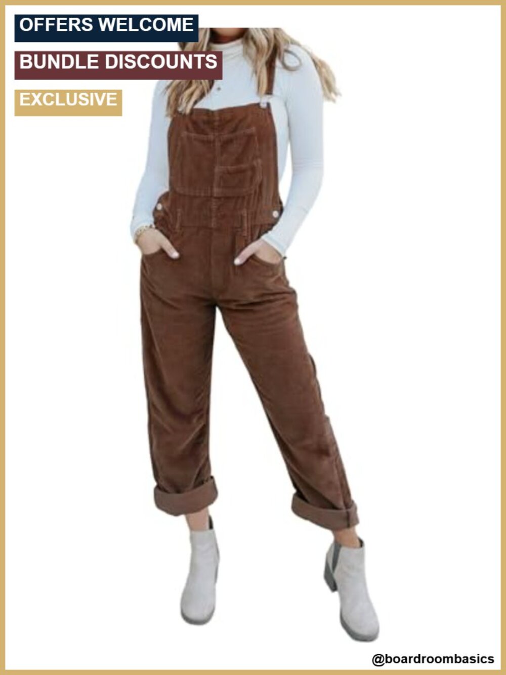 Corduroy Overalls Adjustable Strap Loose Bib Pocket Women Jumpsuit